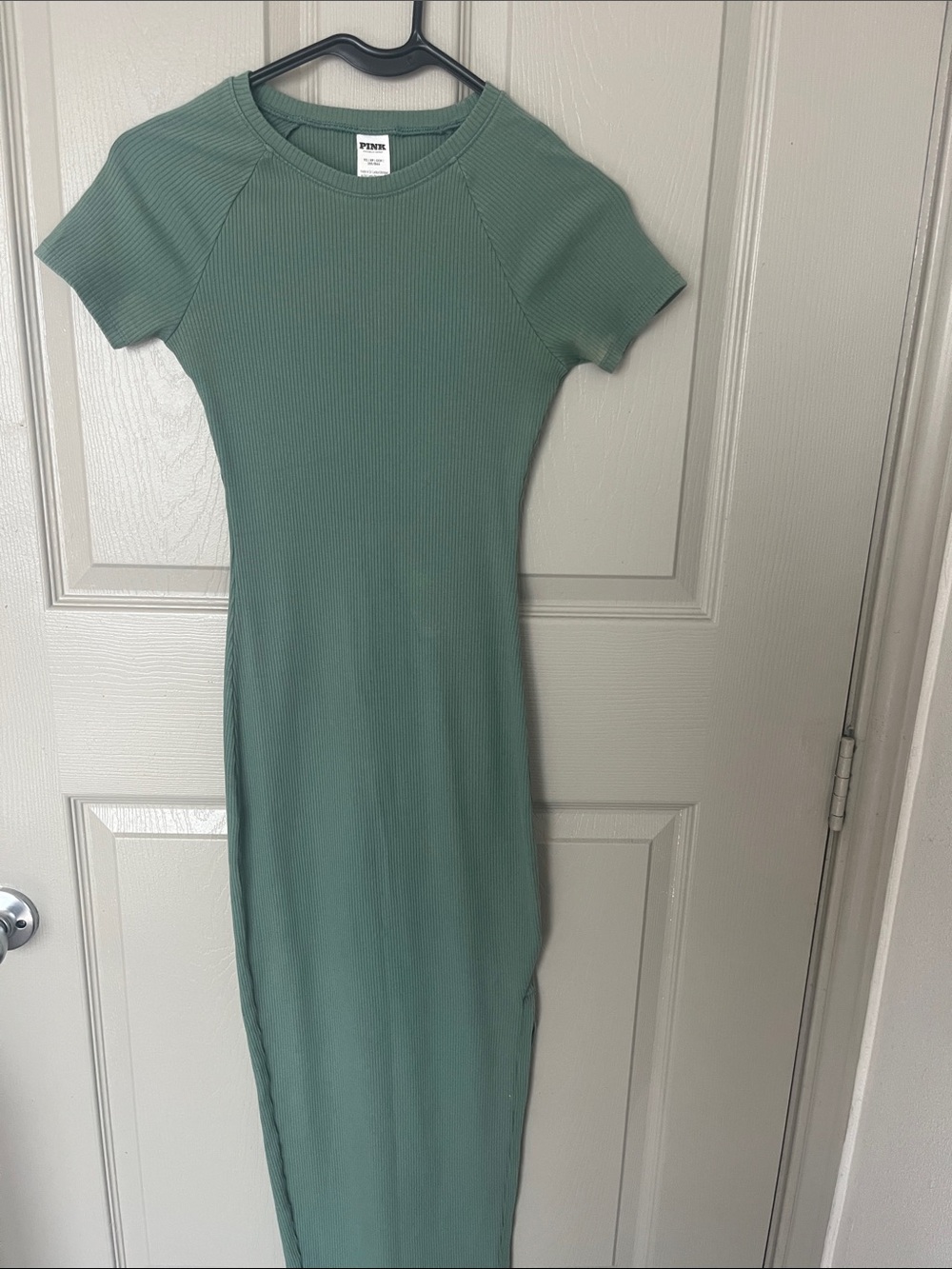 PINK Victoria's Secret Ribbed Sage Green Short-Sleeve Maxi Dress